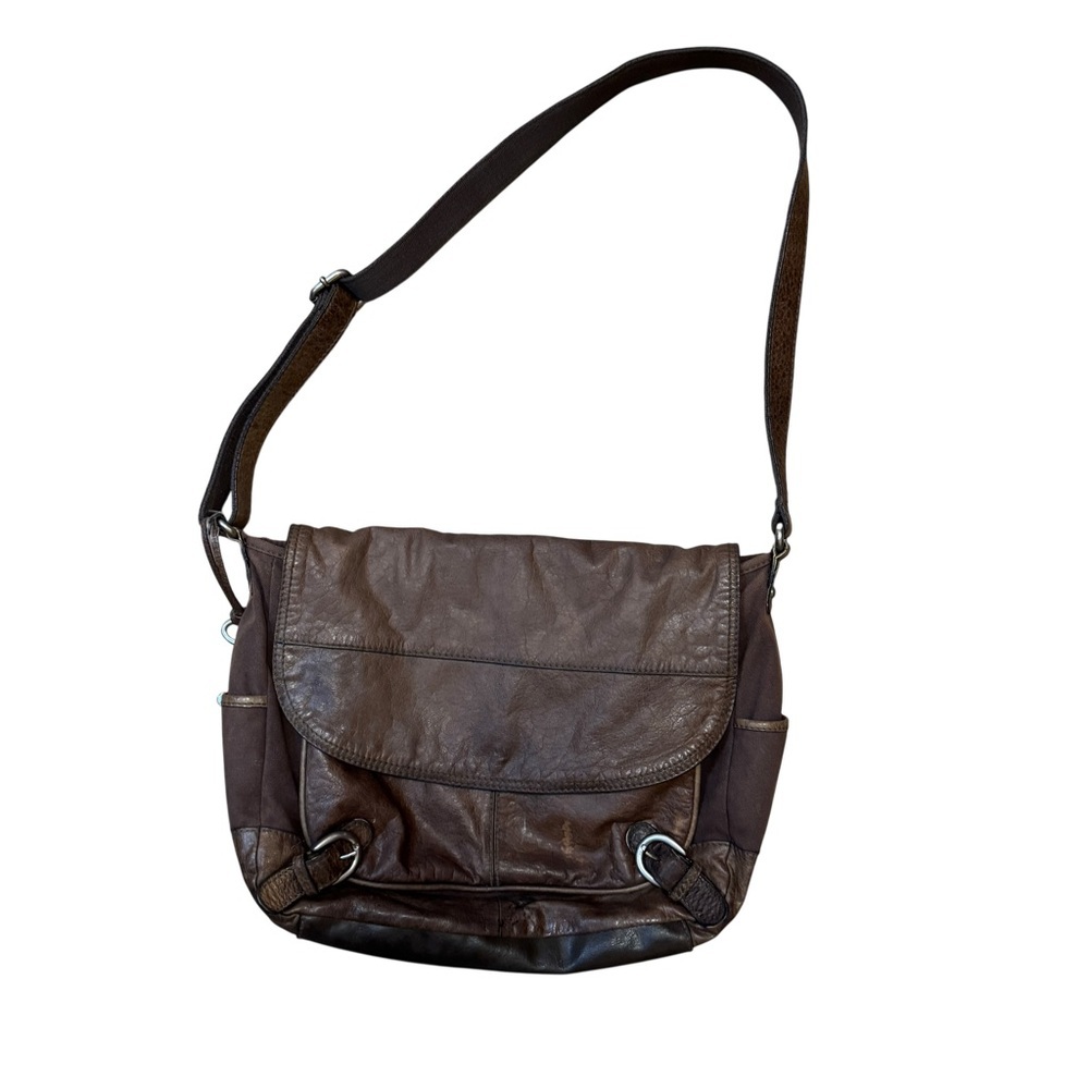 Fossil Brown Canvas Leather Crossbody Messenger Bag Vintage
